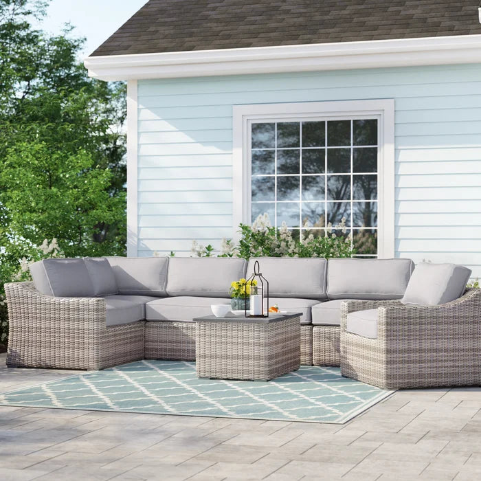 5 Person All Weather Wicker Sectional Seating Group With Cushions Fully Assembled Grey,Grey Mix Wicker