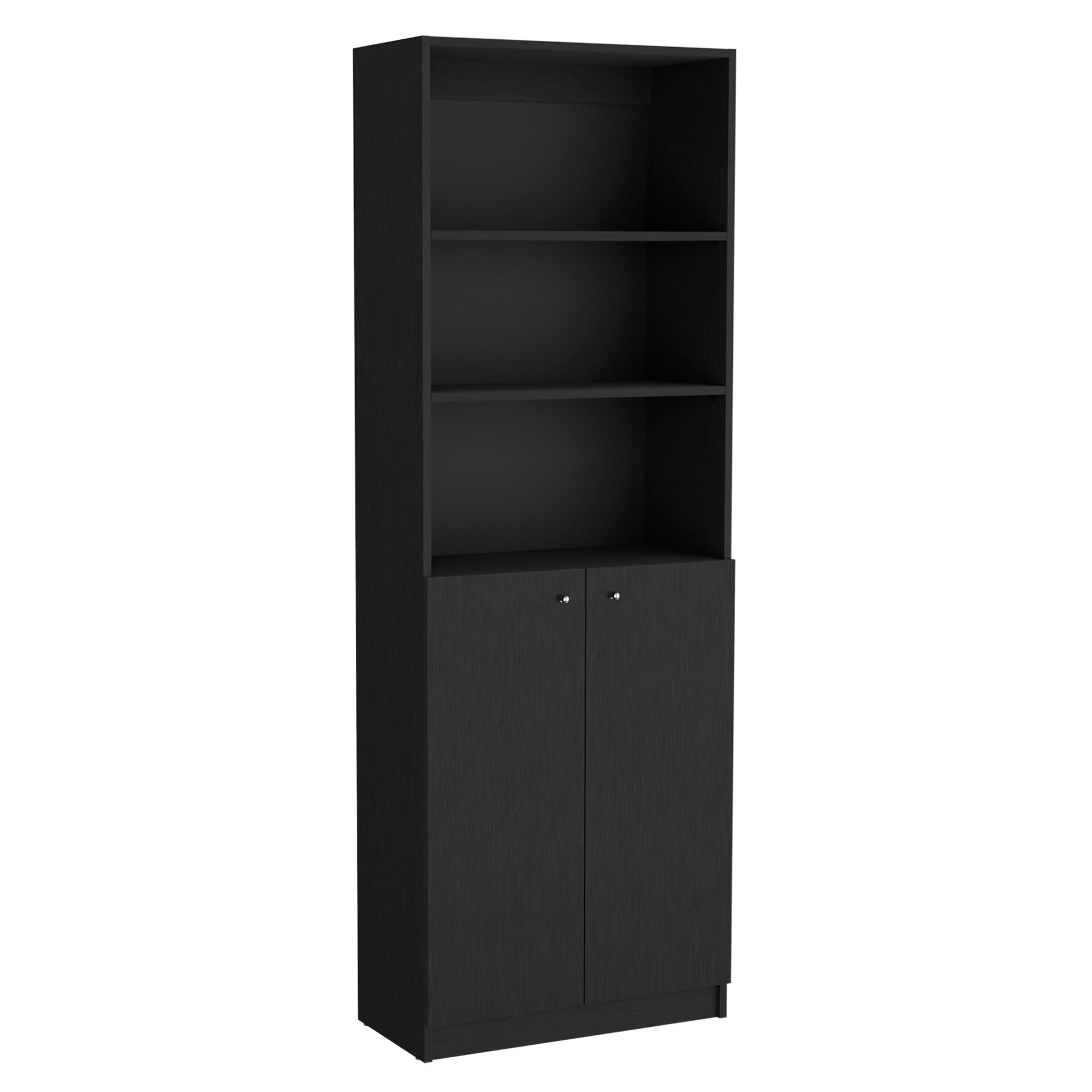 June 3 Piece Home Bookcase Set, 60" Wide With 13 Shelves And Two Door Cabinetliving Room Set Set Black Black Particle Board