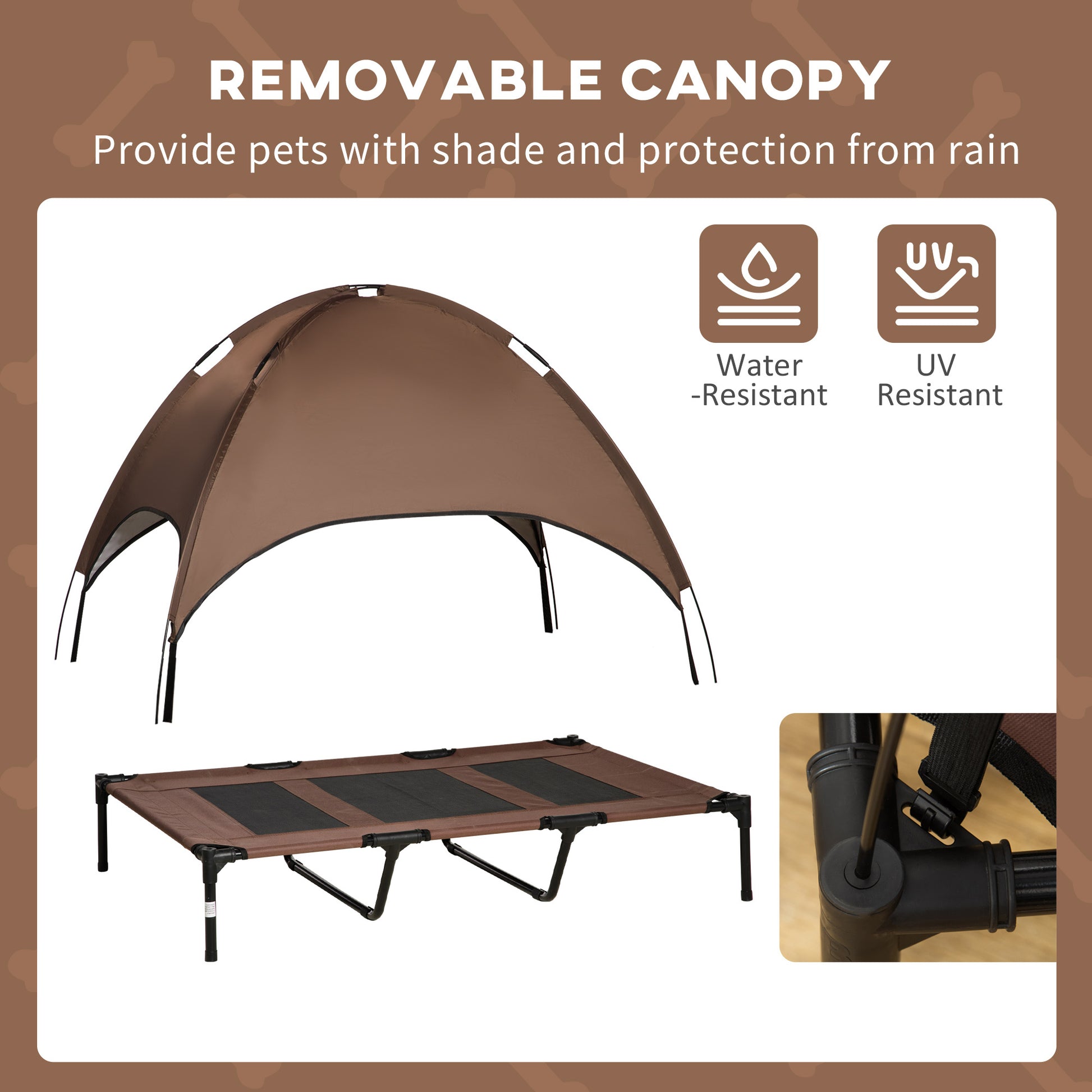 Pawhut Elevated Dog Bed With Removable Canopy, Outdoor Dog Cot With Uv Protection Canopy Shade, 48 Inch Large Pet Bed For Camping, Coffee Coffee Metal