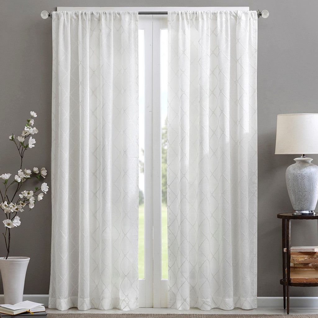 Diamond Sheer Window Curtain Panel Only 1 Pc Panel White Polyester