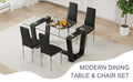 Table And Chair Set.A Rectangular Dining Table Features With Tempered Glass Top And Sleek Black Mdf Stand.Paried With 4 Pu Chairs With Checkered Armless High Back And Electroplated Metal Legs. Black,Transparent Seats 4 Mdf Glass