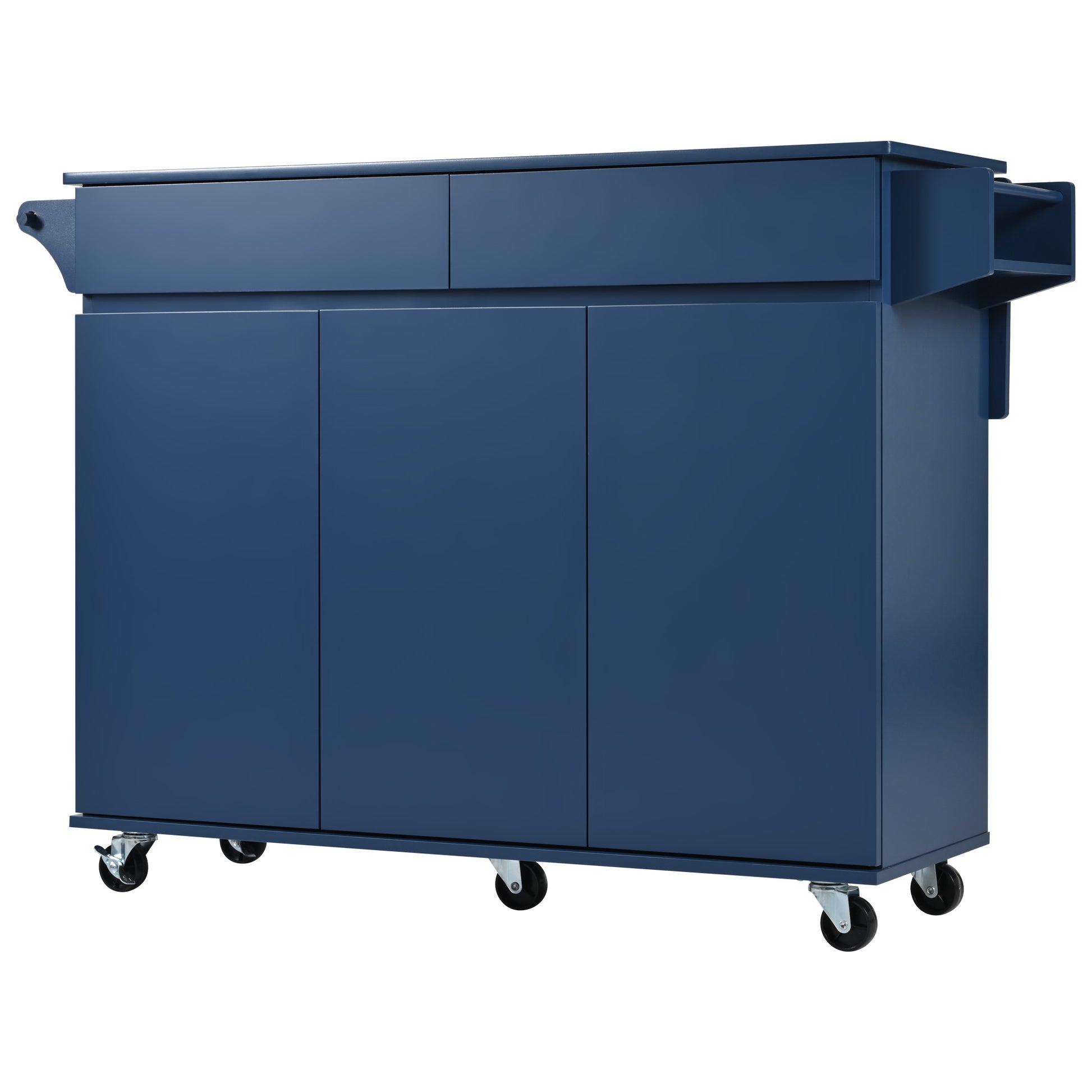 K&K 53.2'' Kitchen Island With Drop Leaf, Kitchen Storage Cart With Spice Rack, Towel Rack And 2 Drawers, Rolling Kitchen Island On Wheels With Adjustable Shelves For Kitchen, Dining Room, Navy Blue Navy Blue Brown Kitchen