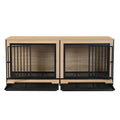 Dog Crate Furniture With Two Combined Room, Xl Large Double Dog Cage Furniture With Tray For Medium Large Dogs, Wooden Dog Kennel Furniture Black Natural Mdf Iron
