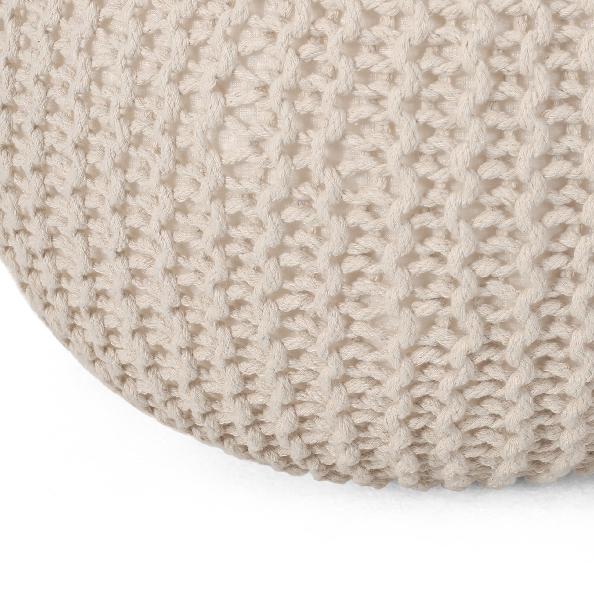 Knited Pouf Beige Cotton