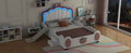 Full Size Upholstered Led Light Platform Bed With Shell Headboard And Children'S Slide, Pink Box Spring Not Required Full Pink White Wood Bedroom Bed Frame Faux Leather Upholstered