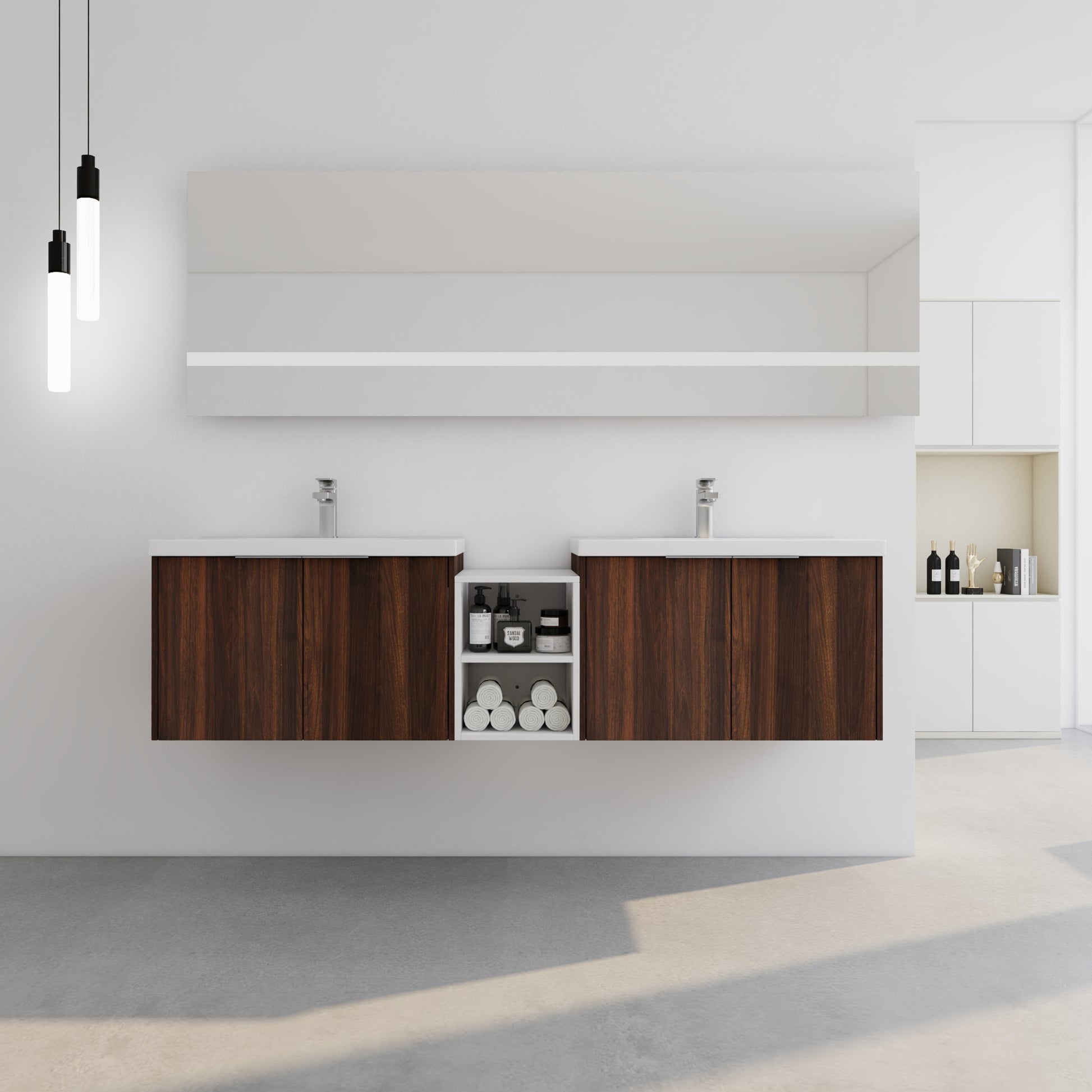 72 Inch Soft Close Doors Bathroom Vanity With Sink, A Small Storage Shelves, 30" And 12" Combination Cabinet, Kd Packing California Walnut 4 1 Bathroom Wall Mounted Modern Plywood