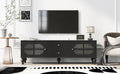 68.9'' Modern Tv Stand For Tvs Up To 75 Inches, Entertainment Center Media Console With Fluted Glass Doors, Five Solid Wood Legs For Living Room Black 70 79 Inches Mdf