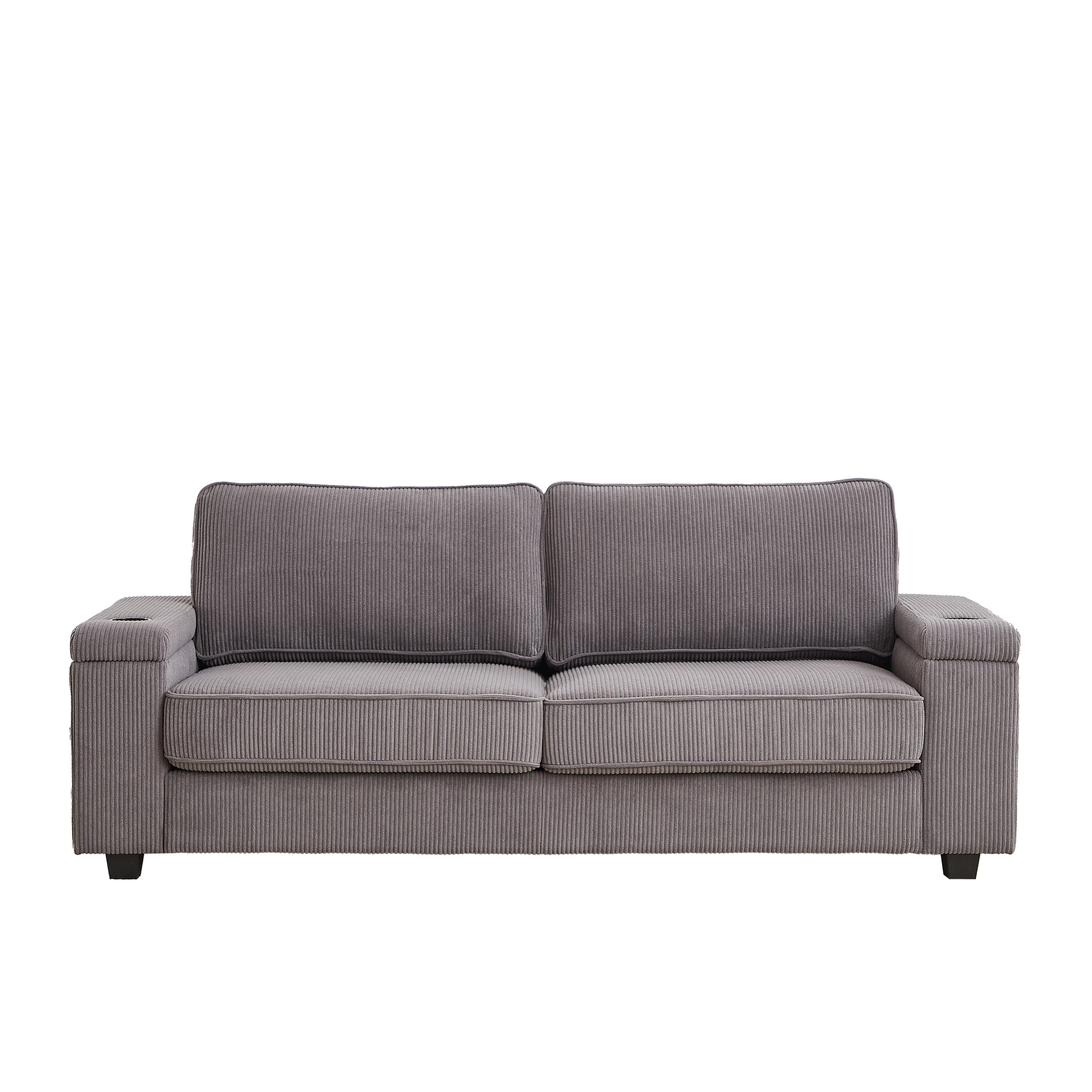 86.5 Inch Sofa Couch Deep Seat Sofa With Two Storage Spaces, T Pyce Charging Portsusb Charging Ports & 2 Cup ,Corduroy 3 Seater Couch, Modern Sofas For Living Room Grey Foam Corduroy 3 Seat