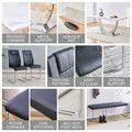 Table And Chair Set. Large Modern Rectangular Table With White Textured Top And Silver Metal Legs. Soft And Comfortable Pu Seats, Faux Leather Upholstered Seats And Sturdy Metal Legs. White Black Mdf Metal