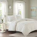 3 Piece Tufted Cotton Chenille Duvet Cover Set Queen Off White Cotton