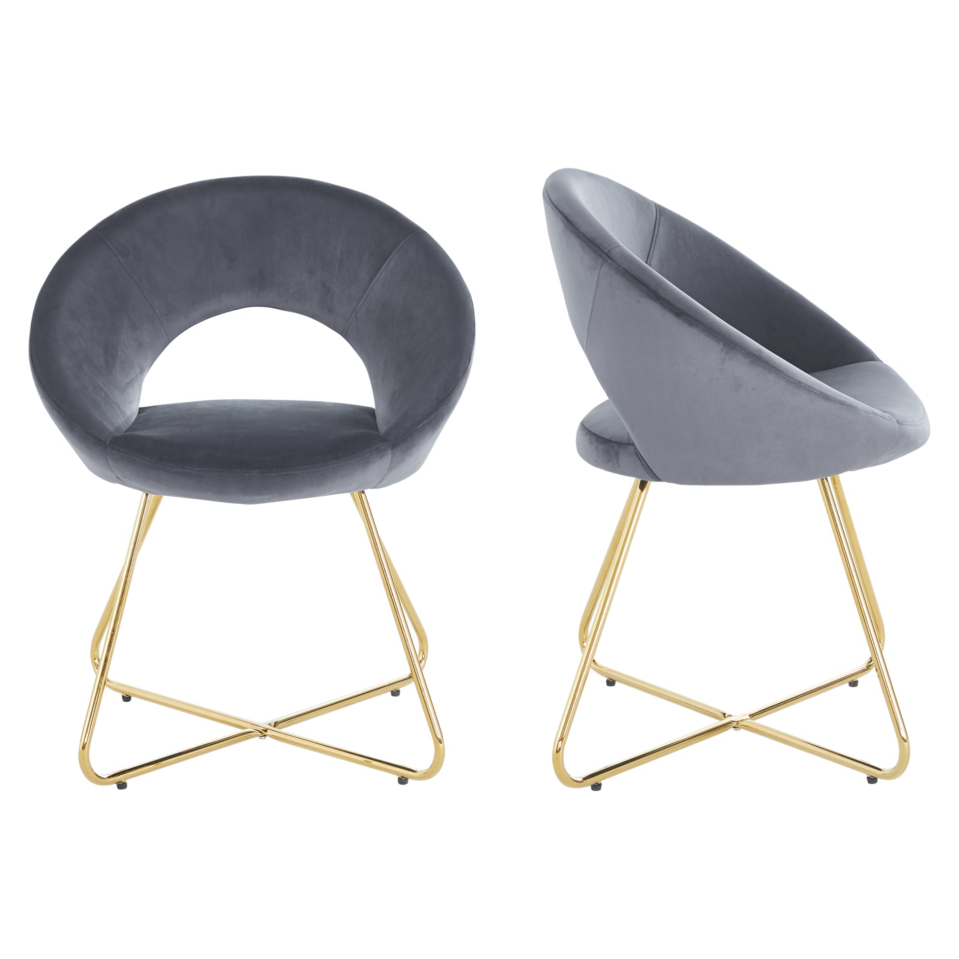 Modern Accent Velvet Chairs Set Of 2 Dining Chairs Single Sofa Comfy Upholstered Arm Chair Living Room Furniture Mid Century Leisure Lounge Chairs With Golden Metal Frame Legs Grey Velvet
