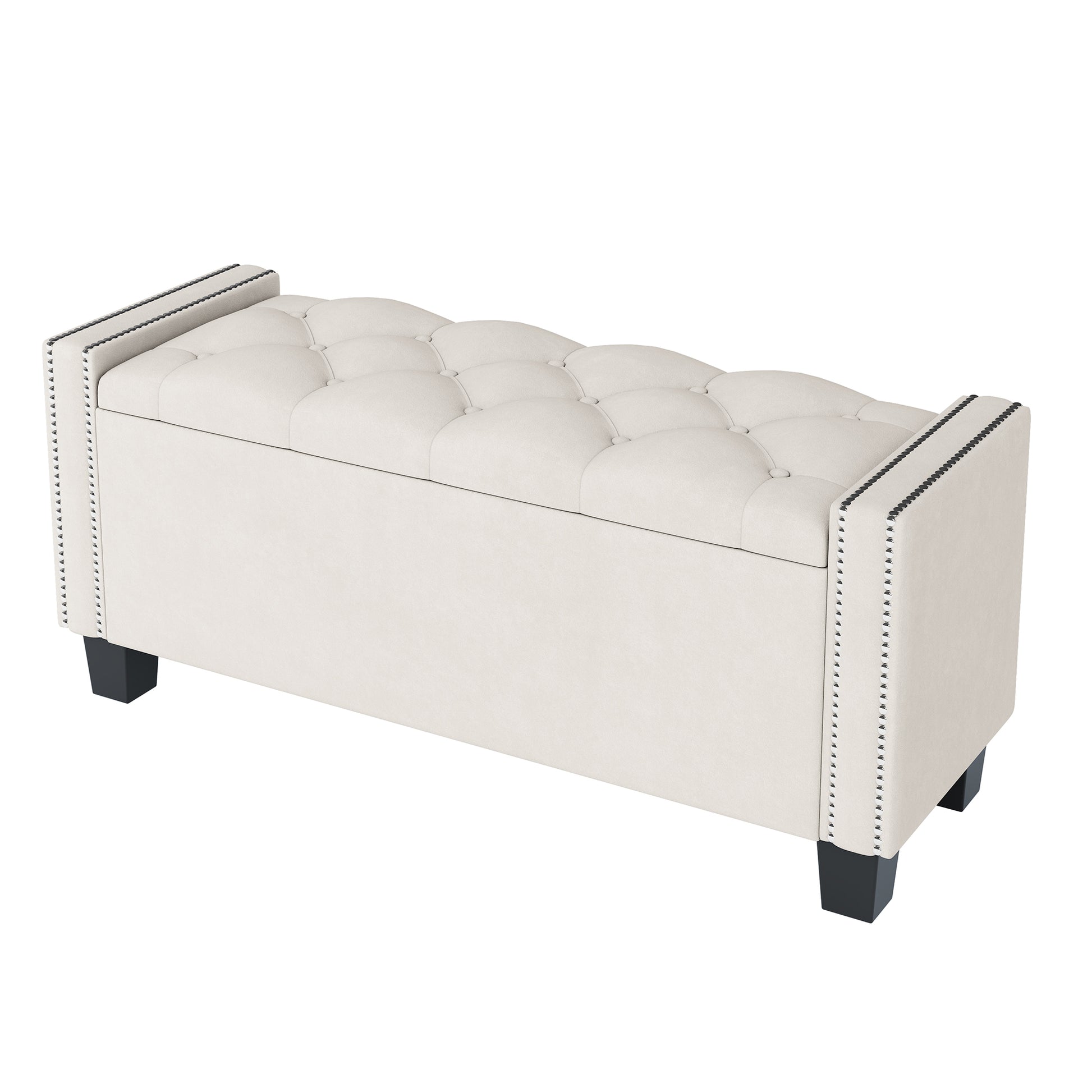 Upholstered Velvet Storage Ottoman Bench For Bedroom, End Of Bed Bench With Rivet Design, Tufted Foot Rest Stool,Beige Beige Beige Mdf