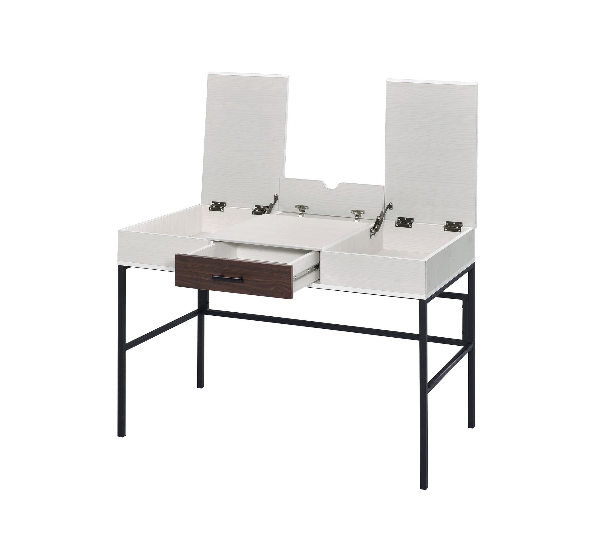 Verster Natural & Black Finish Writing Desk W Usb Black,Natural Metal,Synthetic Wood