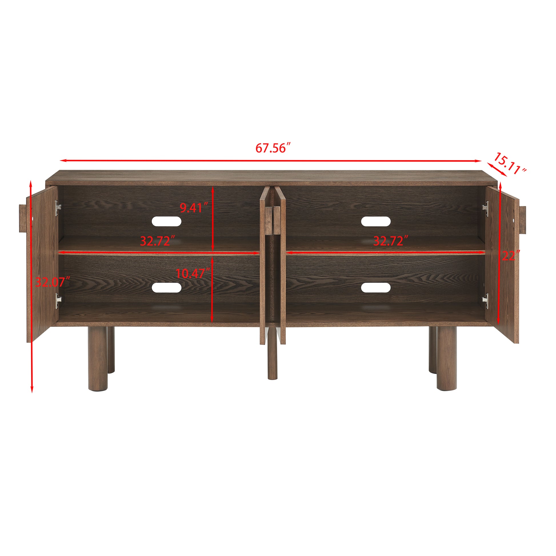 67.5" Accent Cabinet, Walnut Color Tv Stand, Buffet Cabinet With Storage, Sideboard Cabinet For Entryway Hallway Living Room Kitchen Dining Room Bedroom, 4 Outlet Holes Walnut Solid Wood Mdf