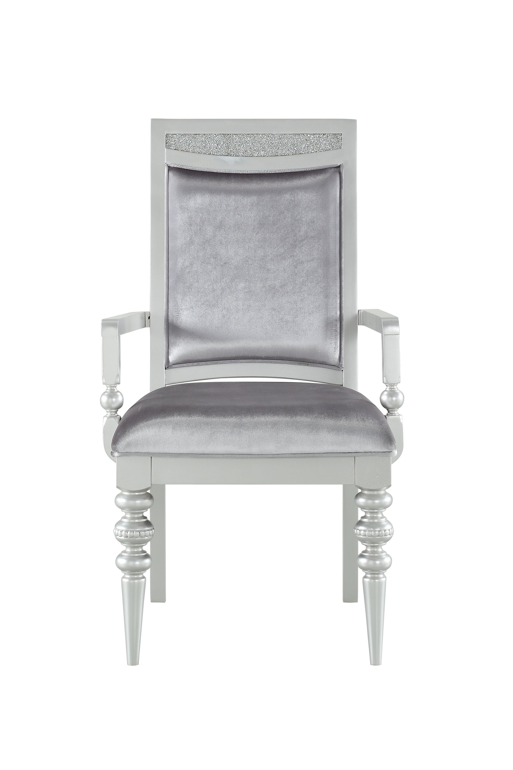 Maverick Fabric & Platinum Finish Arm Chair Set Of 2 Silver Fabric,Synthetic Wood