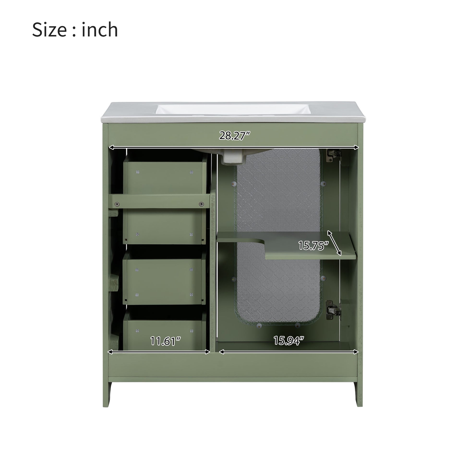 30 Inch Bathroom Vanity With A Soft Close Glass Door, Adjustable Shelves, And Three Drawers Green Bathroom Solid Wood Mdf Glass