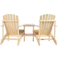 Outsunny Wooden Adirondack Chair For Two, Outdoor Fire Pit Chair Set With Table & Umbrella Hole, Patio Chairs For Deck Lawn Pool Backyard, Natural Natural Wood