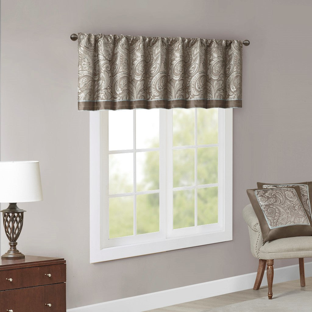 Jacquard Window Valance Blue Brown 50X18" Blue Brown Polyester