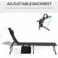 Outsunny Padded Folding Chaise Lounge Chair, Outdoor 6 Level Reclining Camping Tanning Chair With Headrest For Beach, Yard, Patio, Pool, Black Black Steel