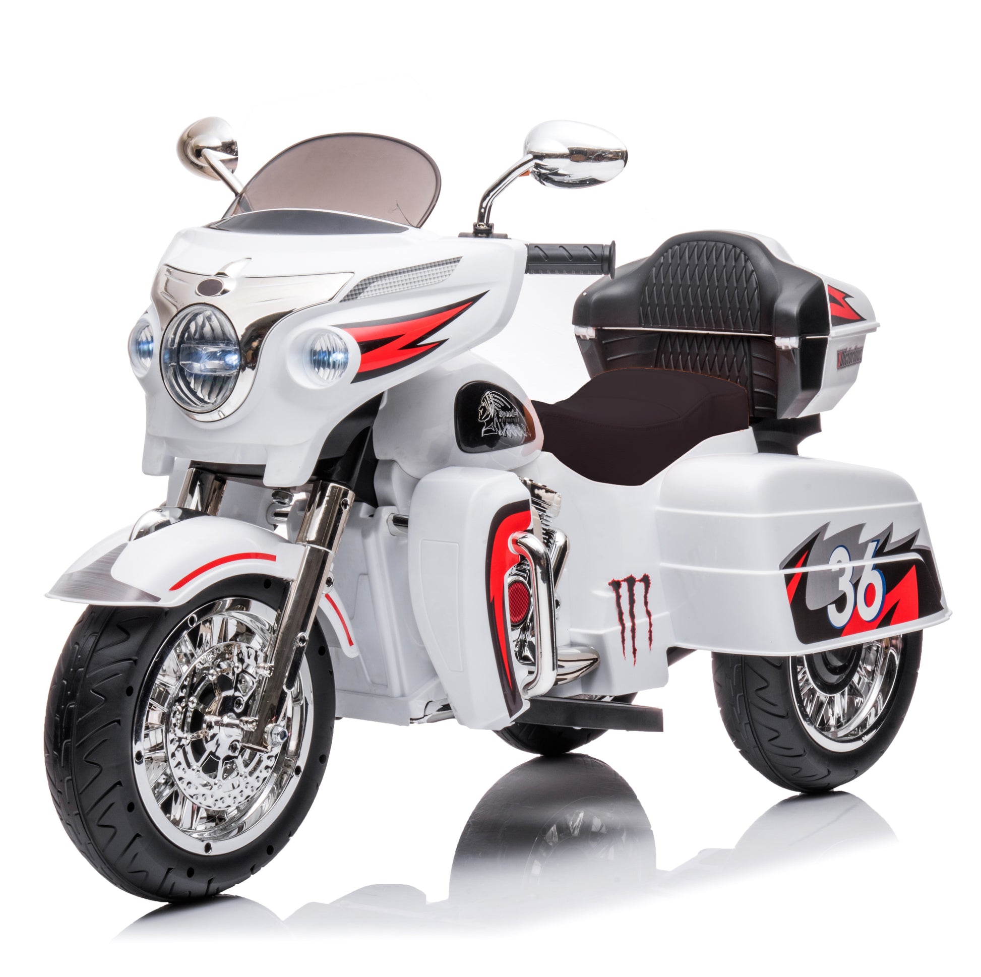 Kids Motorcycle,Ride On Motorcycle,Kids Electric Motorcycle 12V Two Seat Motorcycle For Kids, Motorbike For Kids With Key Start 3 Wheels Headlight Storage Box Two Motor Two Seat White Plastic Indoor