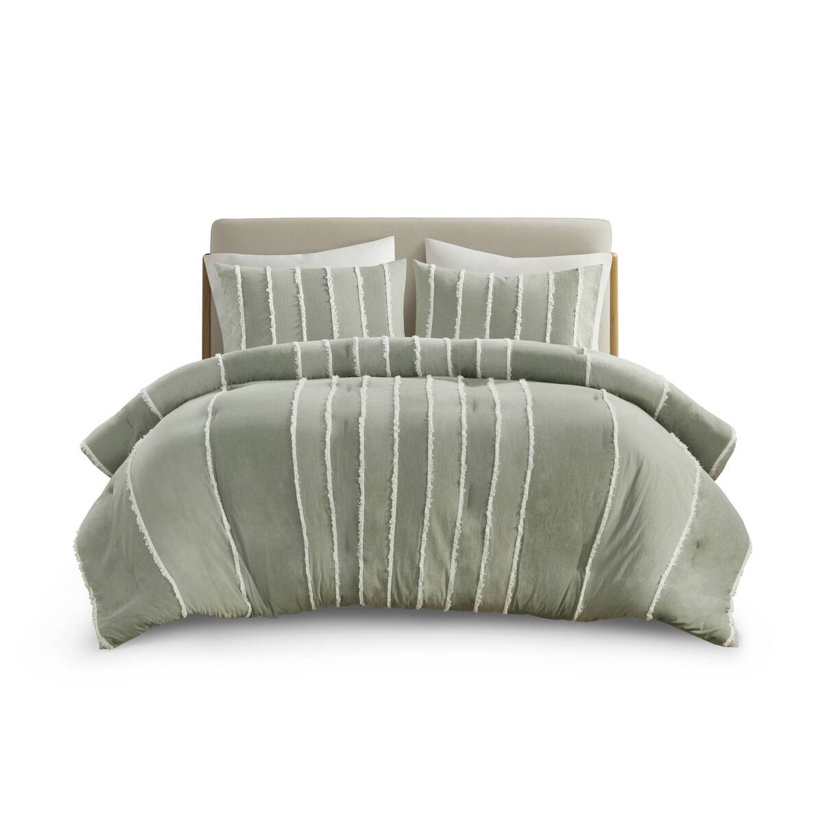 3 Piece Striped Cotton Comforter Set Sage Full Queen Sage Cotton
