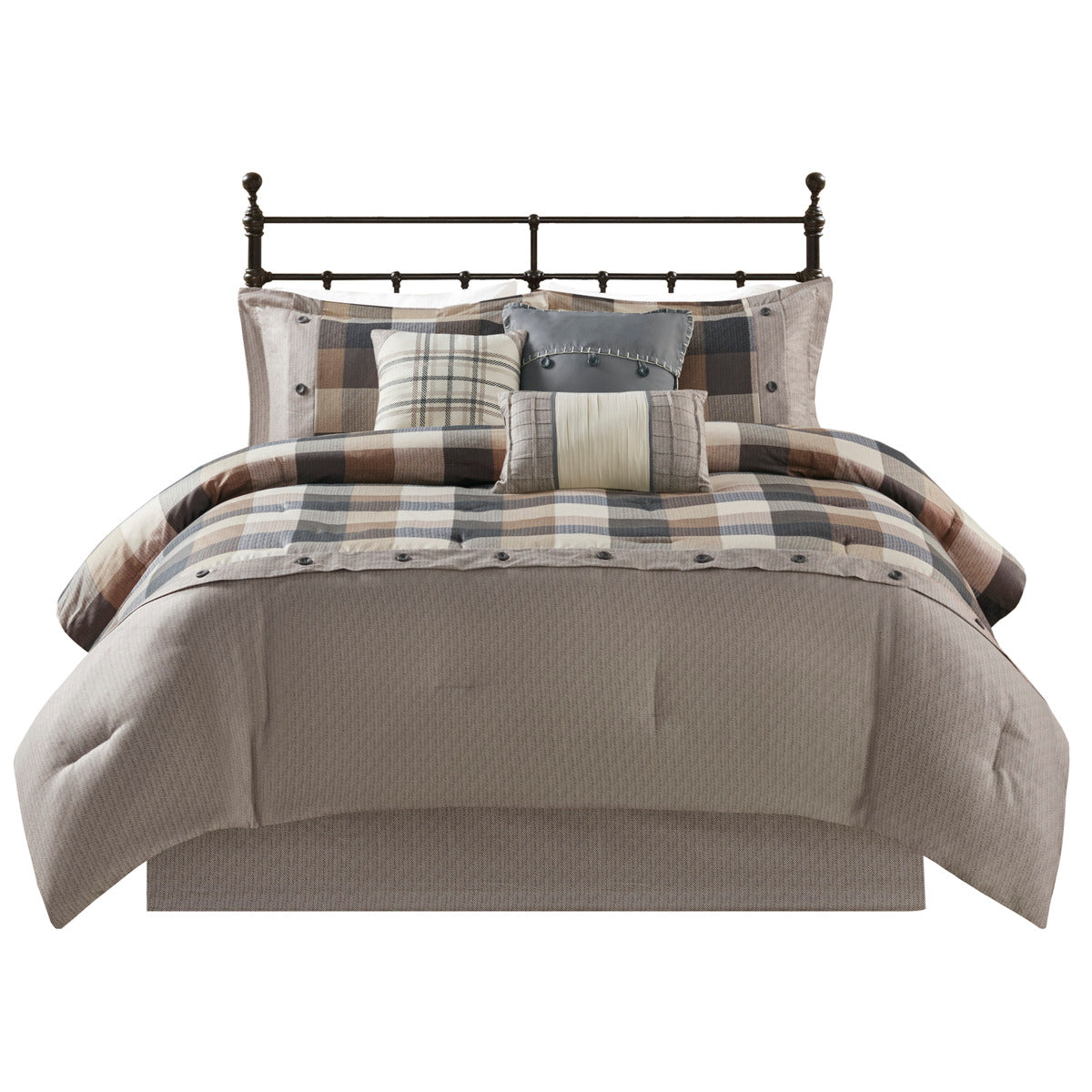 7 Piece Herringbone Comforter Set Neutral King King Multicolor Polyester