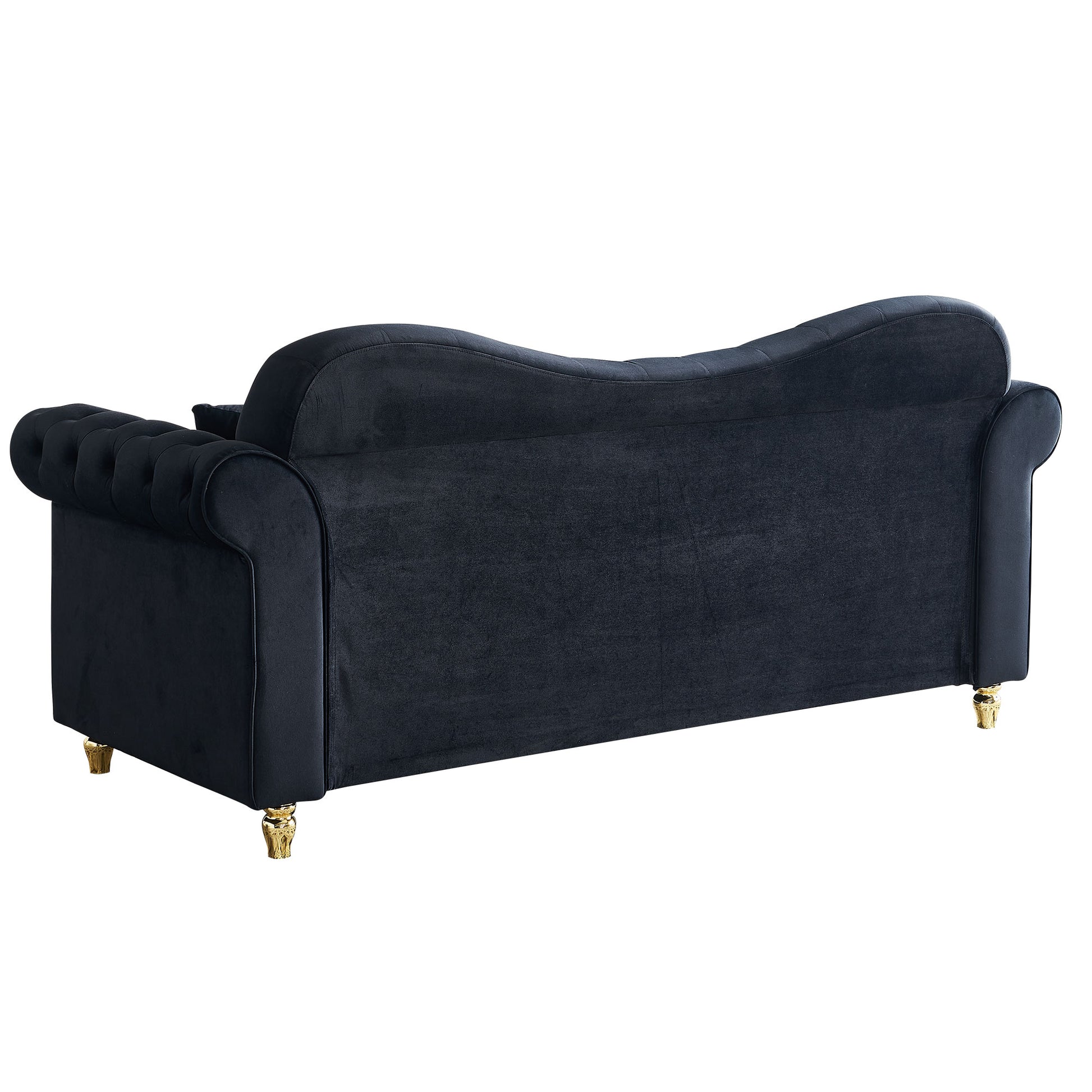 82.68'' Mid Century Modern Velvet Couch Chesterfield Sofa For Living Room,Hotel,Guest Room,Waiting Room, Black Color Black Velvet Wood Primary Living Space Medium Soft Tufted Back Modern Rolled Arms