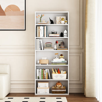 Bookshelf, 23.6 Inches Wide, 6 Tier Open Bookcase With Adjustable Storage Shelves, Floor Standing Unit, Cloud White Milk White Wood