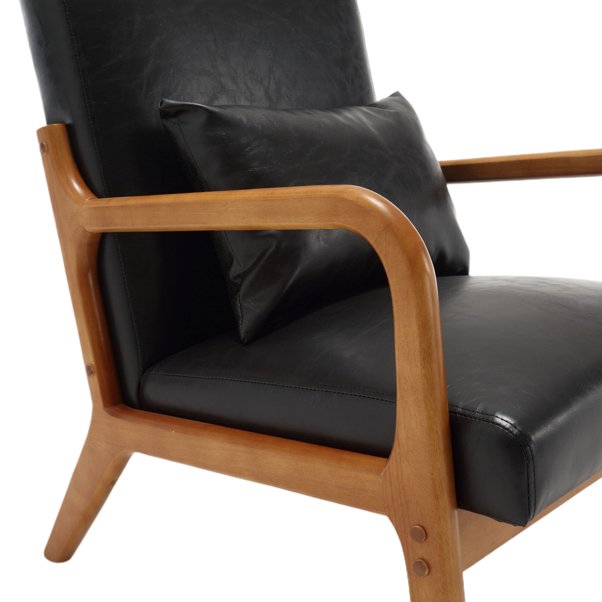 Coolmore Modern Accent Chair, Solid Wood Padding Lounge Armchairs With One Pillow For Living Room, Bedroom, Guest Room Black Pu Black Pu Brown Primary Living Space Modern Rubberwood Foam Pu Leather