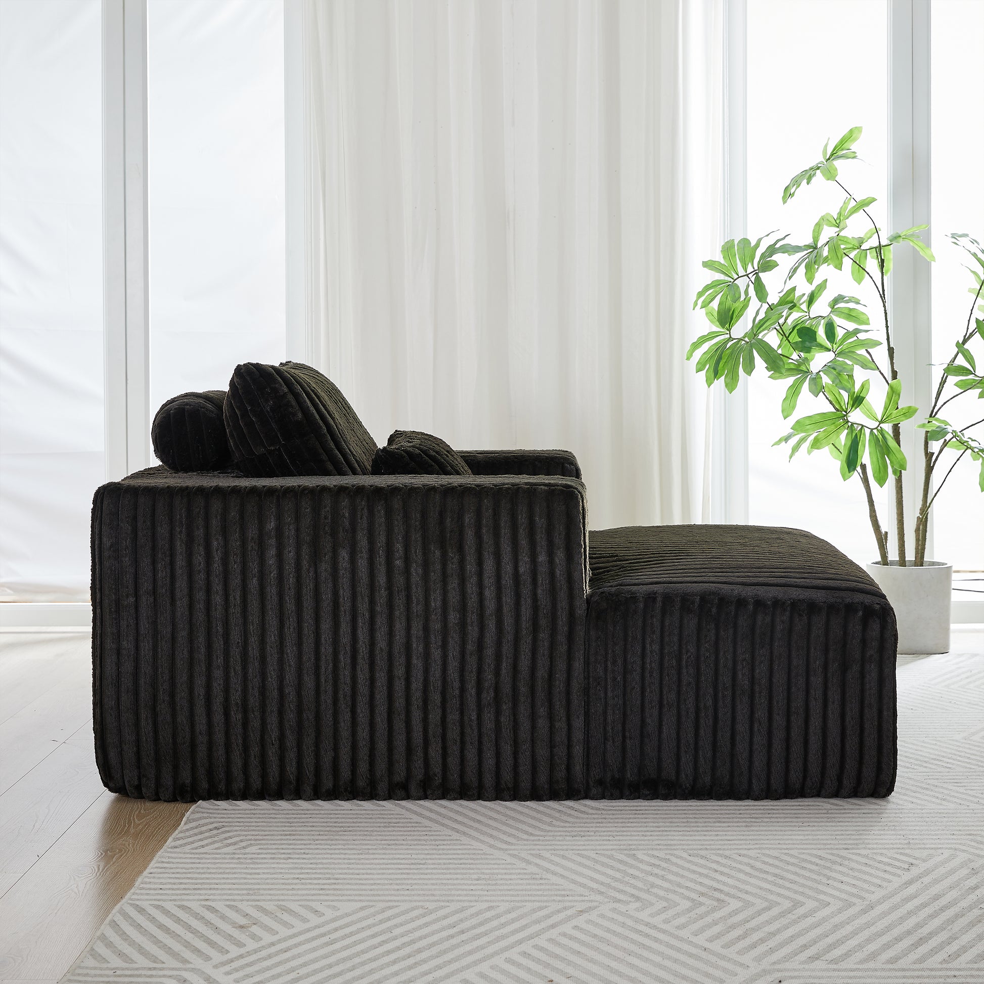 62.5 Inch Corduroy Sponge Sofa Lounge Chair,No Assembly Required,Fluffy Modern Sleeper Chair For Indoor Living Room Bedroom Black Foam Corduroy 1 Seat