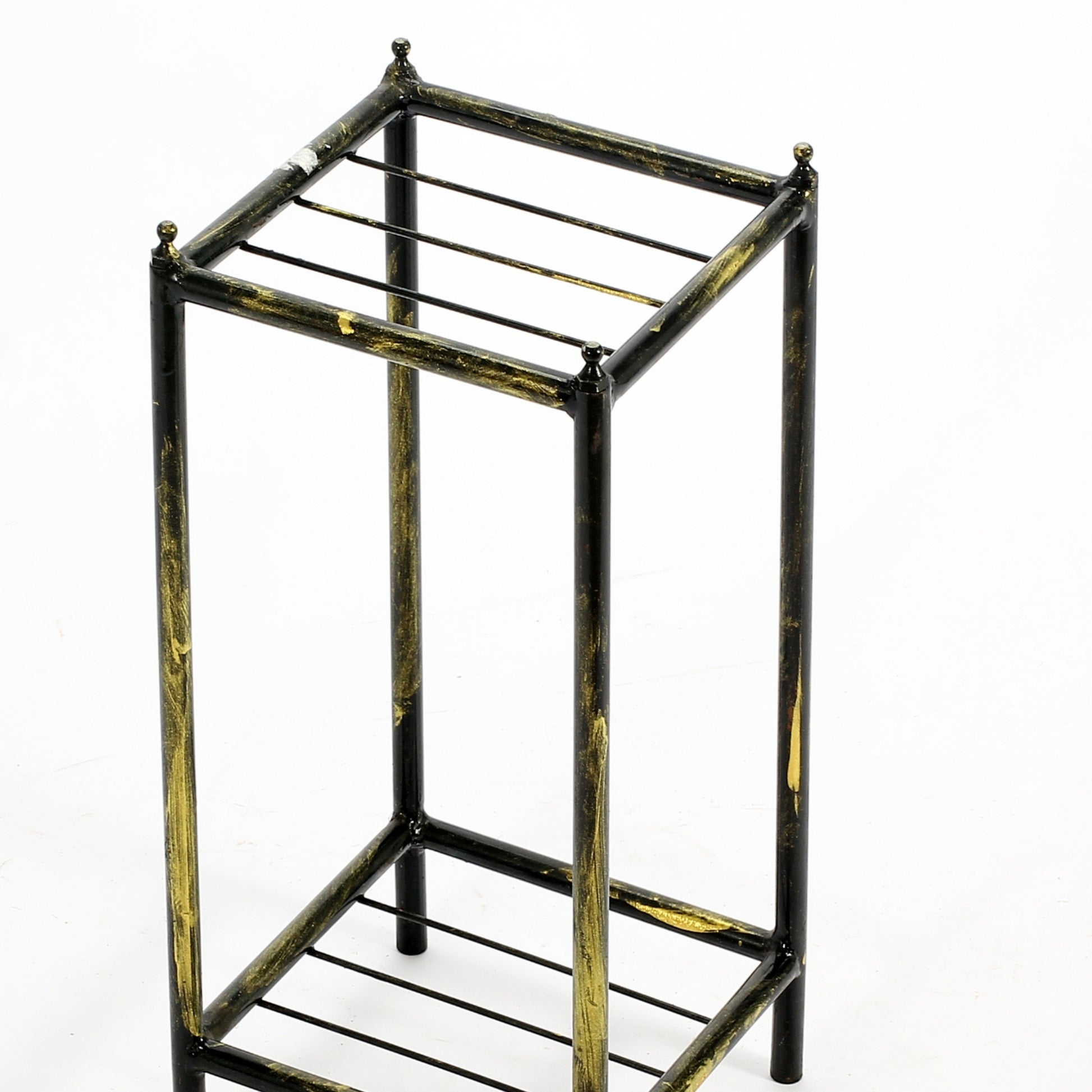 17" Gray Stone Slab 2 Tier Small Square Black Gold Cast Metal Plant Stand Multicolor Metal