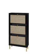 Rattan 3 Door Shoe Rack, Freestanding Modern Shoe Storage Cabinet, For Entryway Black Particle Board