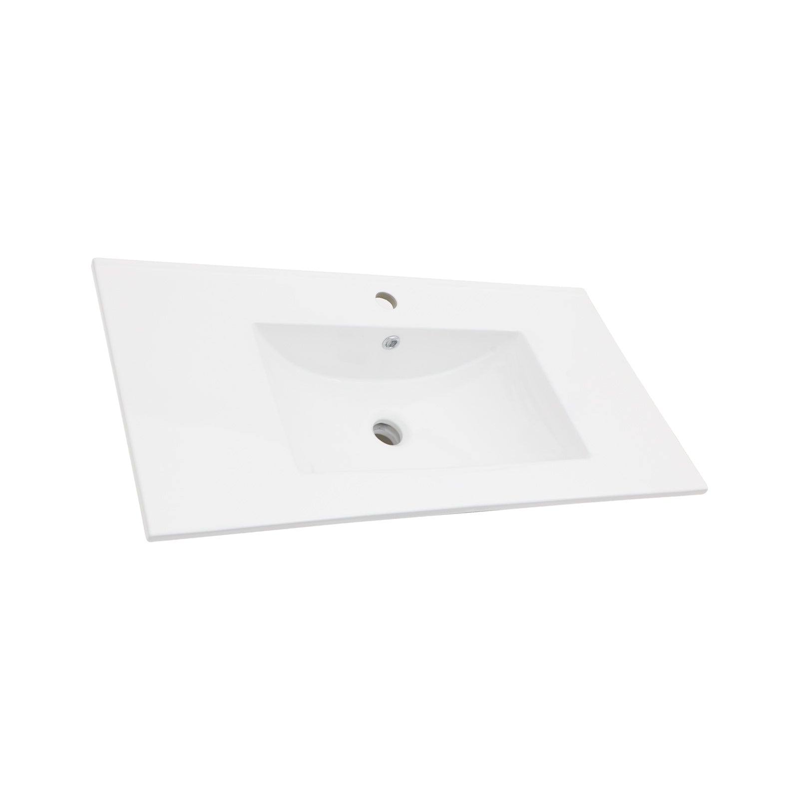 36"X18" White Rectangular Single Vanity Top With 3 Faucet Hole And Overflow Sink Only White Ceramic