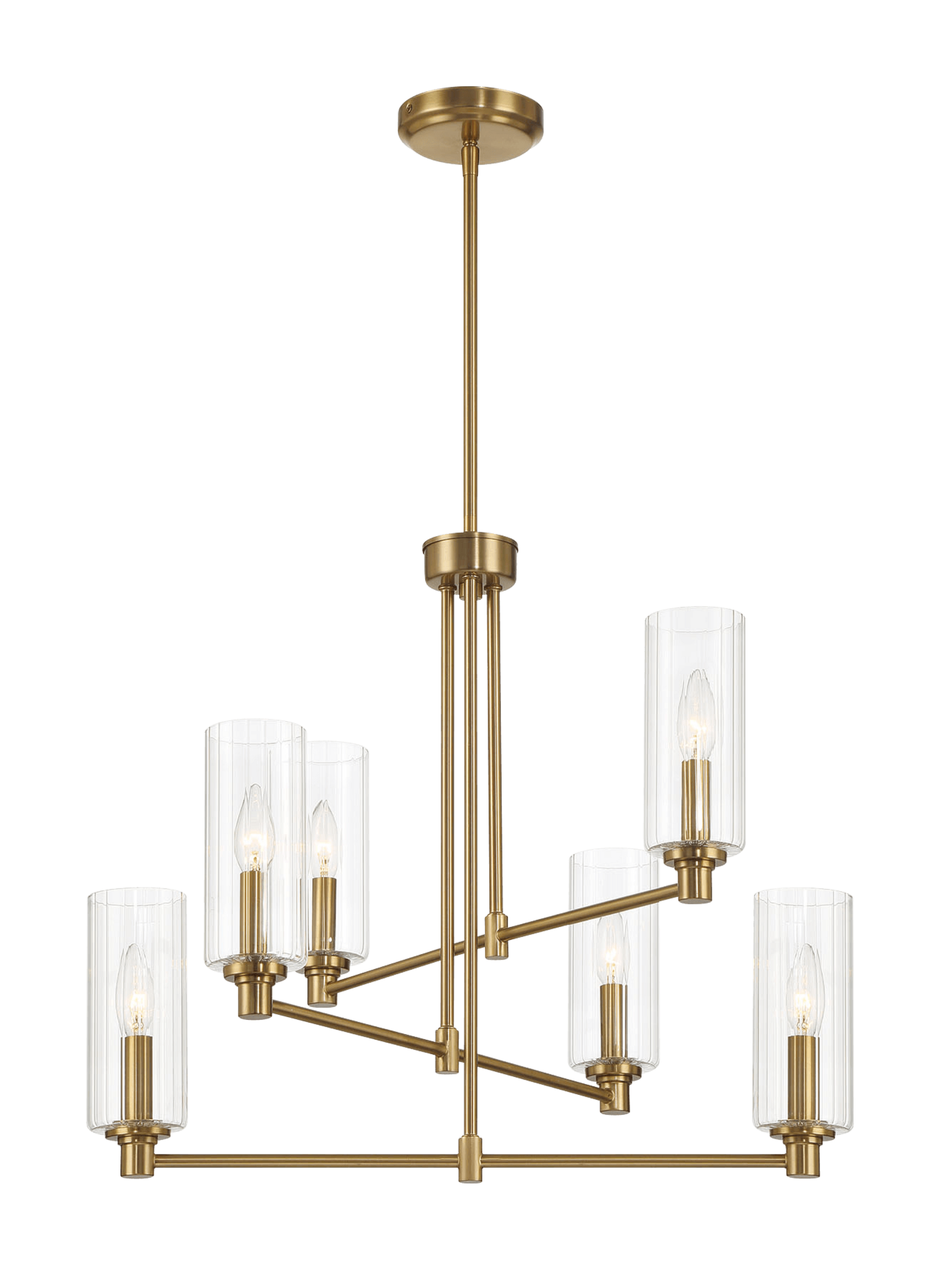 Timeless Six Lights Chandelier With Clear Ribbed Glass Satin Brass Clear,Gold Brass,Glass