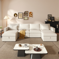 Modern Cotton Linen Modular Sectional Sofa, U Shape Convertible Sofa Set With Pillows, Oversized Sectional Couches With Storage Ottomans For Living Room, Loft, Apartment, Office White 6 Seats White Wood Primary Living Space Medium Duty Pine 6 Seat White