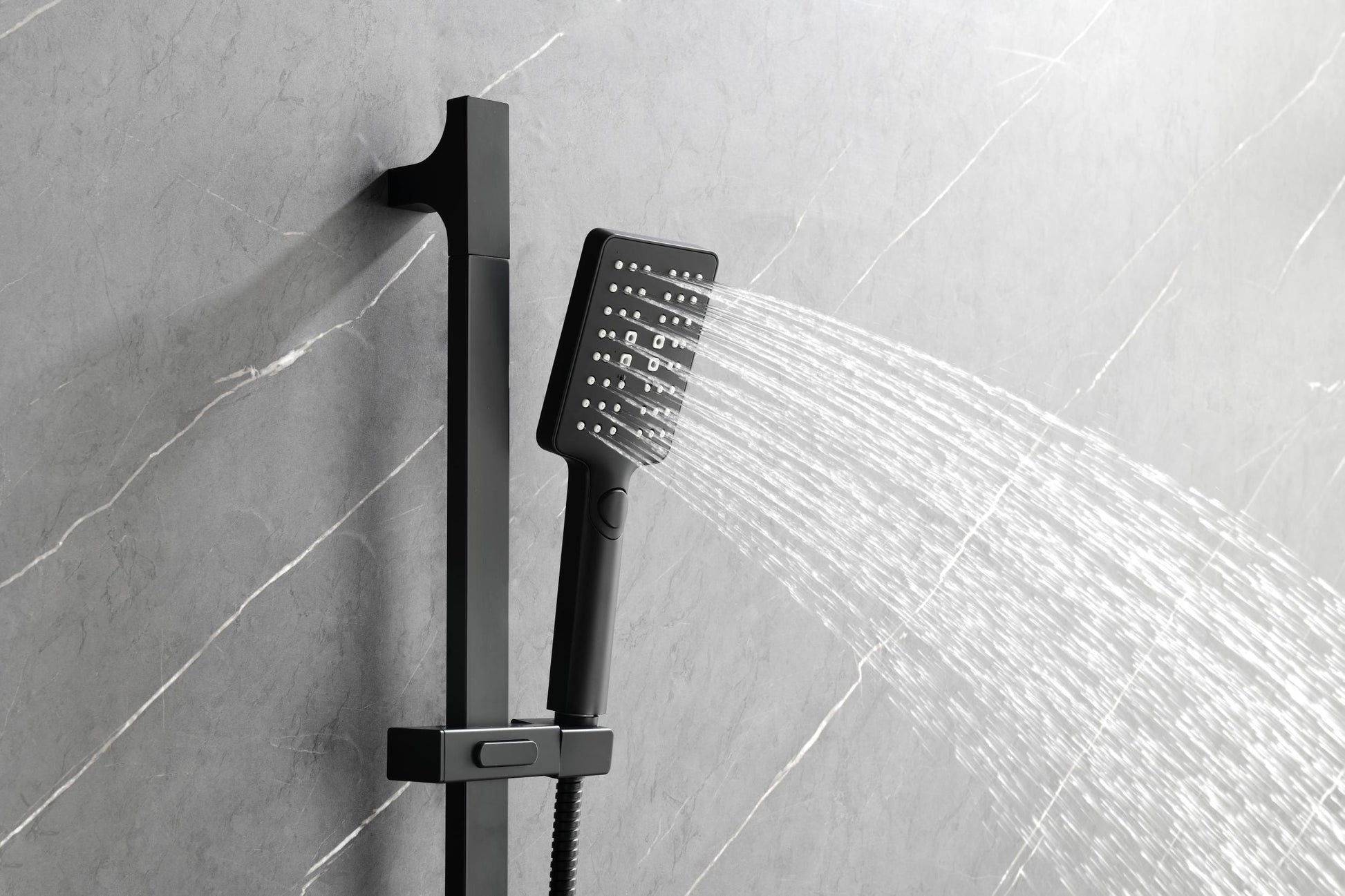 Wall Mounted Shower System In Matte Black With Shower Head, Handheld Shower, 3 Body Jets Matte Black Brass Brass
