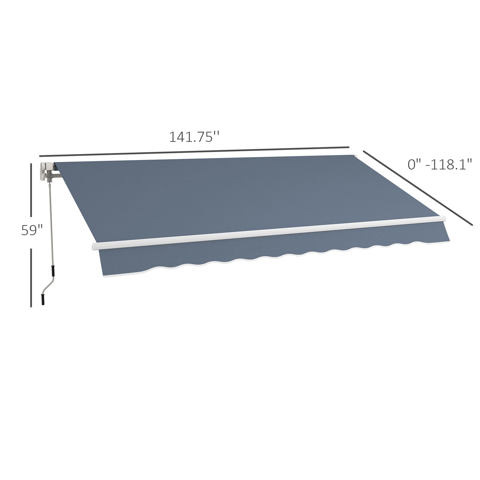 Outsunny 12' X 10' Retractable Awning Patio Awnings Sun Shade Shelter With Manual Crank Handle, 280G M Uv & Water Resistant Fabric And Aluminum Frame For Deck, Balcony, Yard, Charcoal Gray Gray Aluminum