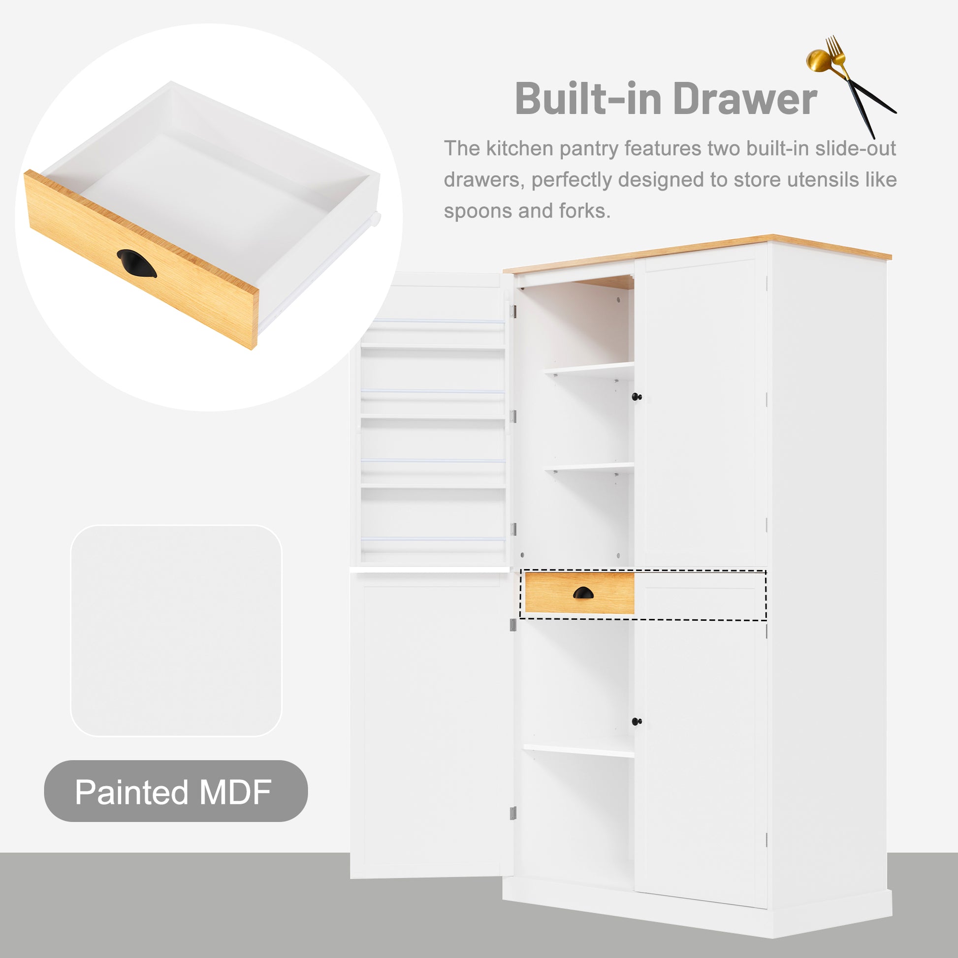 Assembly 40.2X20X71.3Inch High Freestanding Kitchen Pantry Large Cupboard Storage Cabinet With 2 Drawers, 2 Adjustable Shelves, 8 Door Shelves For Kitchen, Dining Room,White White Kitchen Farmhouse