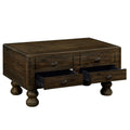 Solid Wood Rectangle Coffee Table For Living Room, 40 Inch Antique Coffee Table With 4 Drawers, Wood Center Table Tea Table With Rivet Decoration Legs.Easy Assembly, Espresso Espresso Pine