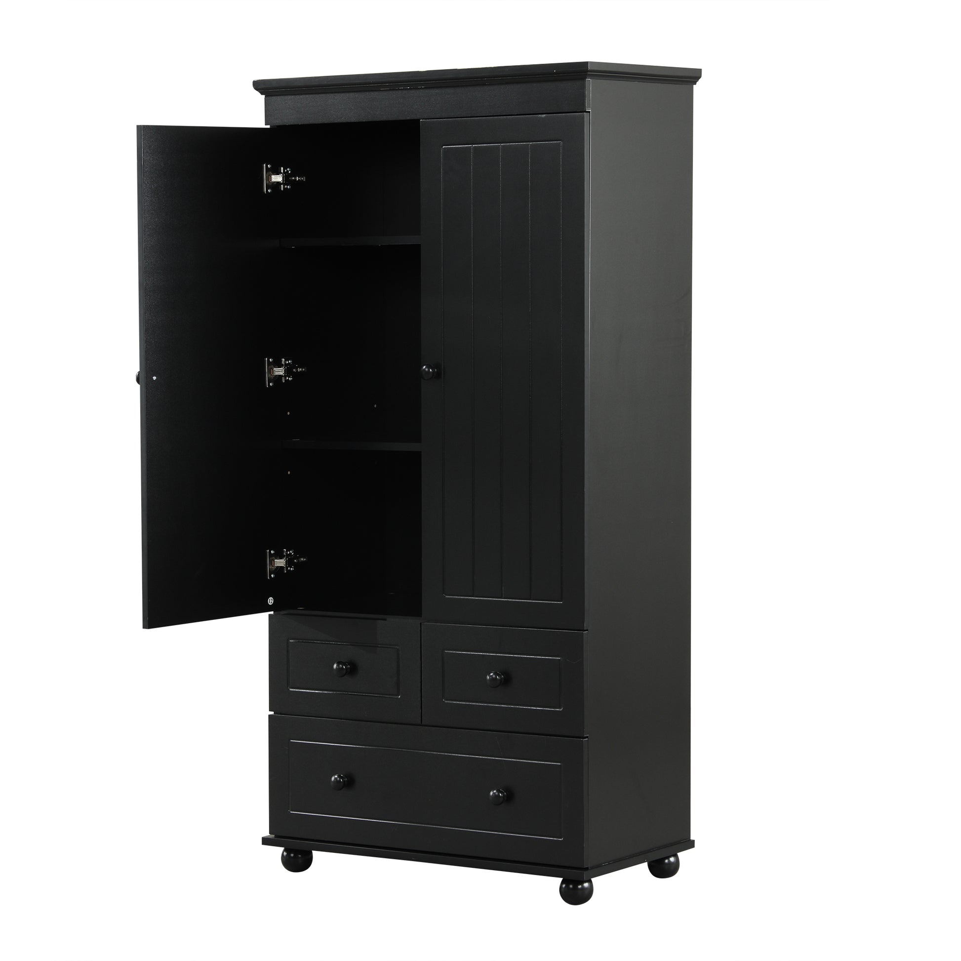 Tall Storage Cabinet With Three Drawers For Bathroom Office, Black Black Mdf