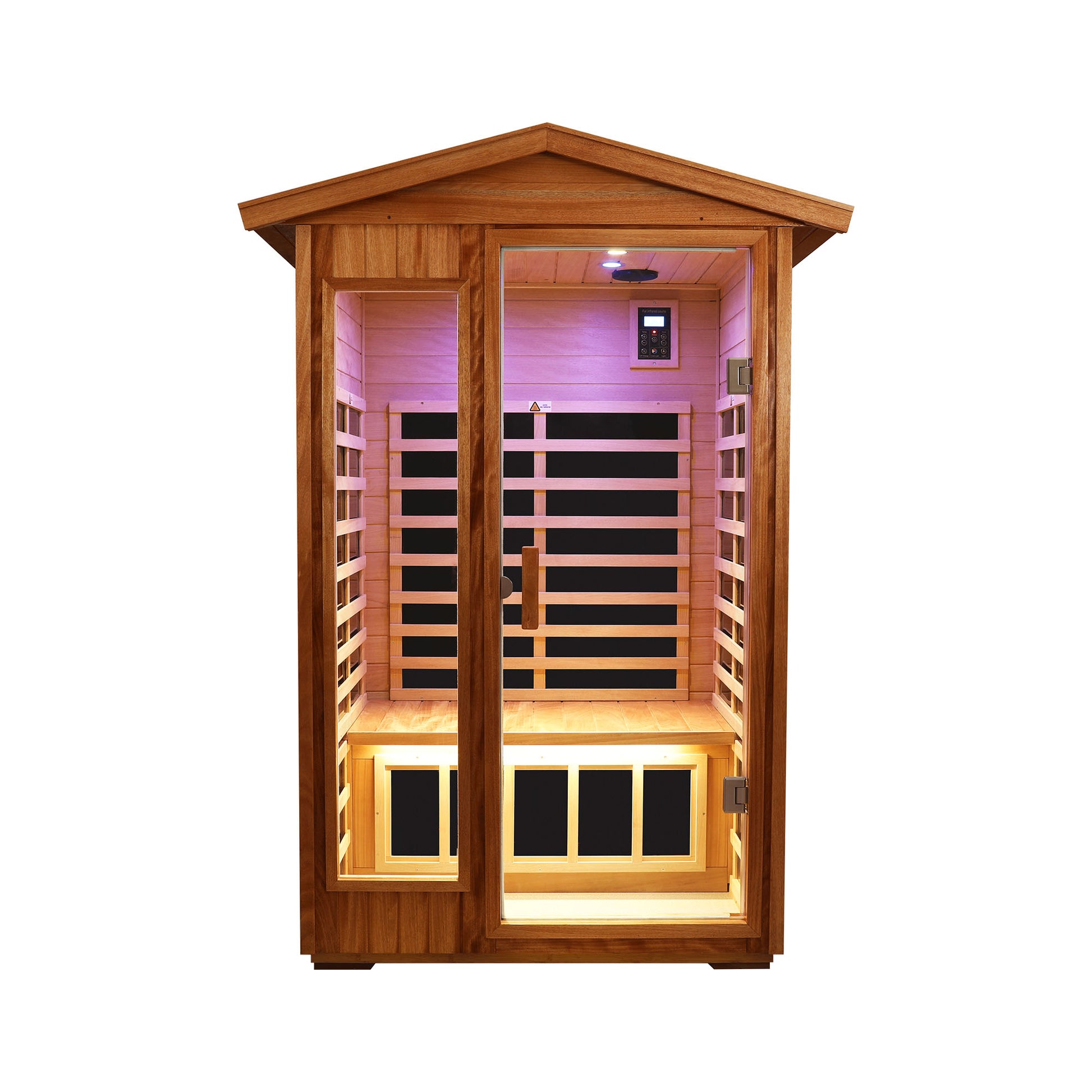 Two People Outdoor Okoume Wood Far Infrared Sauna Room Natural Wood Metal & Wood