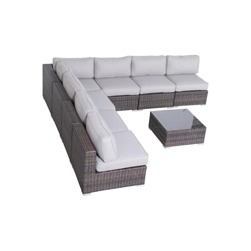 6 Person Wicker Seating Set With Cushions Fully Assembled Brown,Gray Wicker