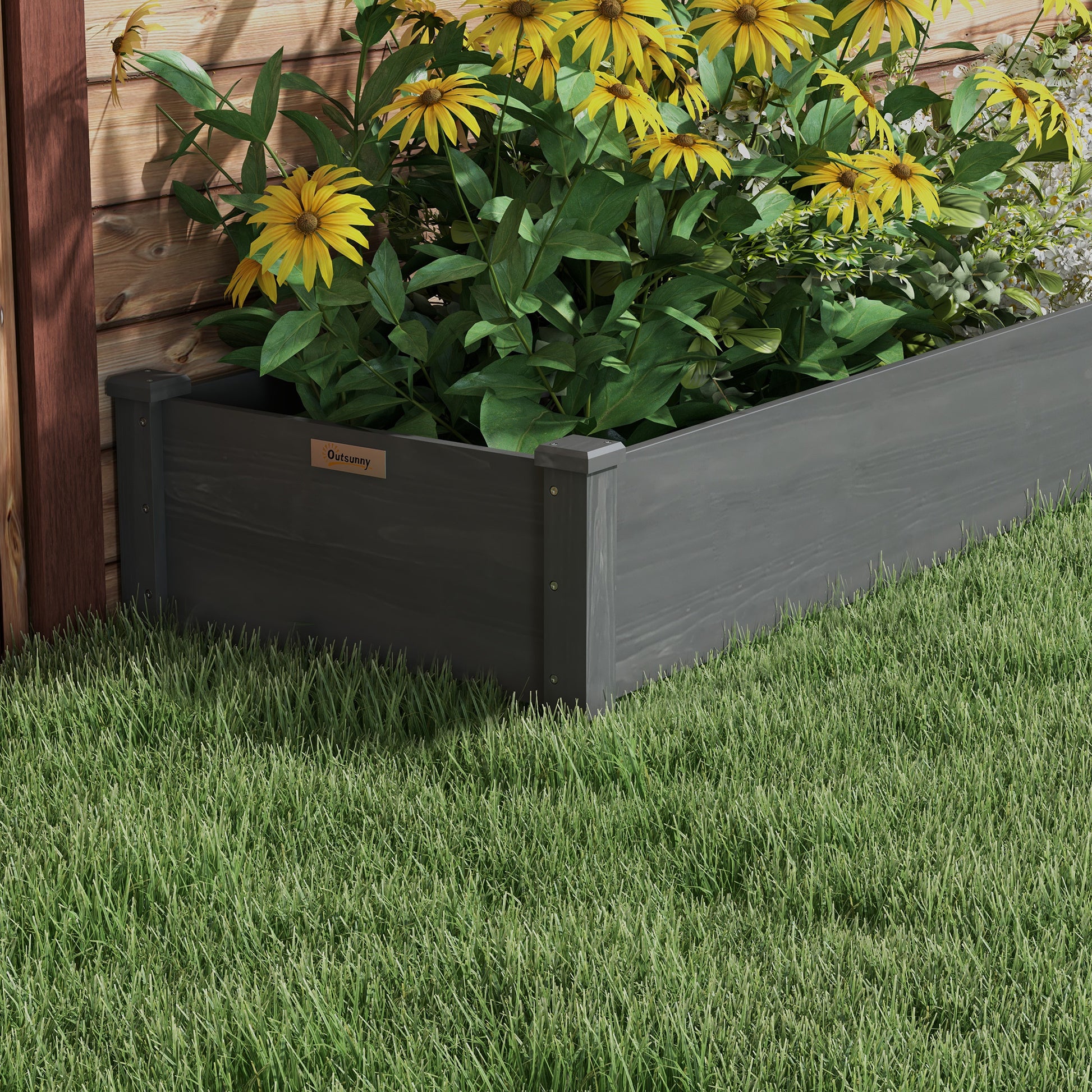 Outsunny 8X2Ft Wooden Raised Garden Bed Kit, Elevated Planter With 2 Boxes, Self Draining Bottom And Liner, Patio To Grow Vegetables, Herbs, And Flowers, Gray Grey Wood