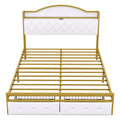 Metal Platform Bed With 2 Drawers, Storage Headboard, Queen, Gold Queen Gold White Fabric Metal