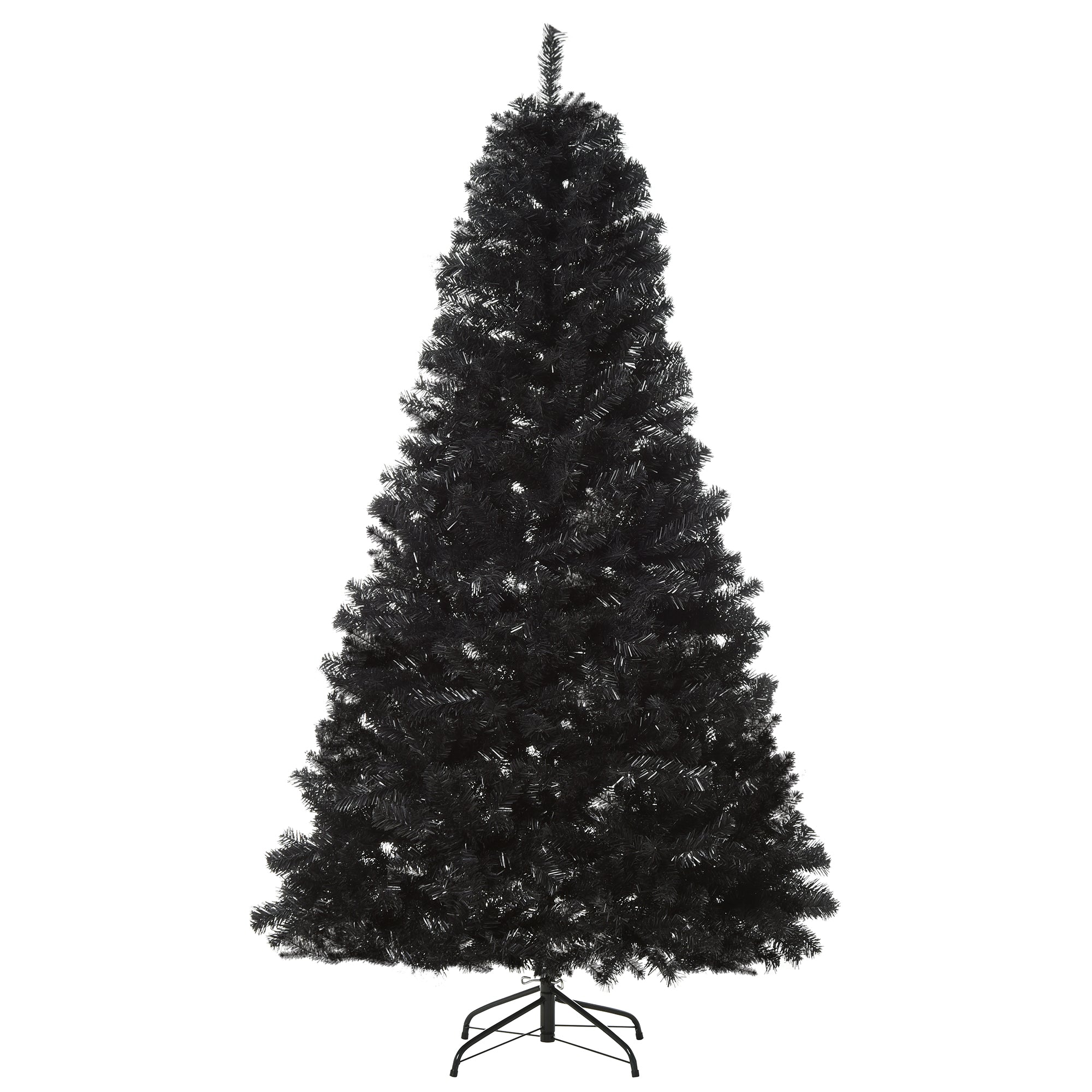 Homcom 7Ft Artificial Christmas Tree Unlit Douglas Fir With Realistic Branches And 1346 Tips, Black Halloween Style Black Plastic