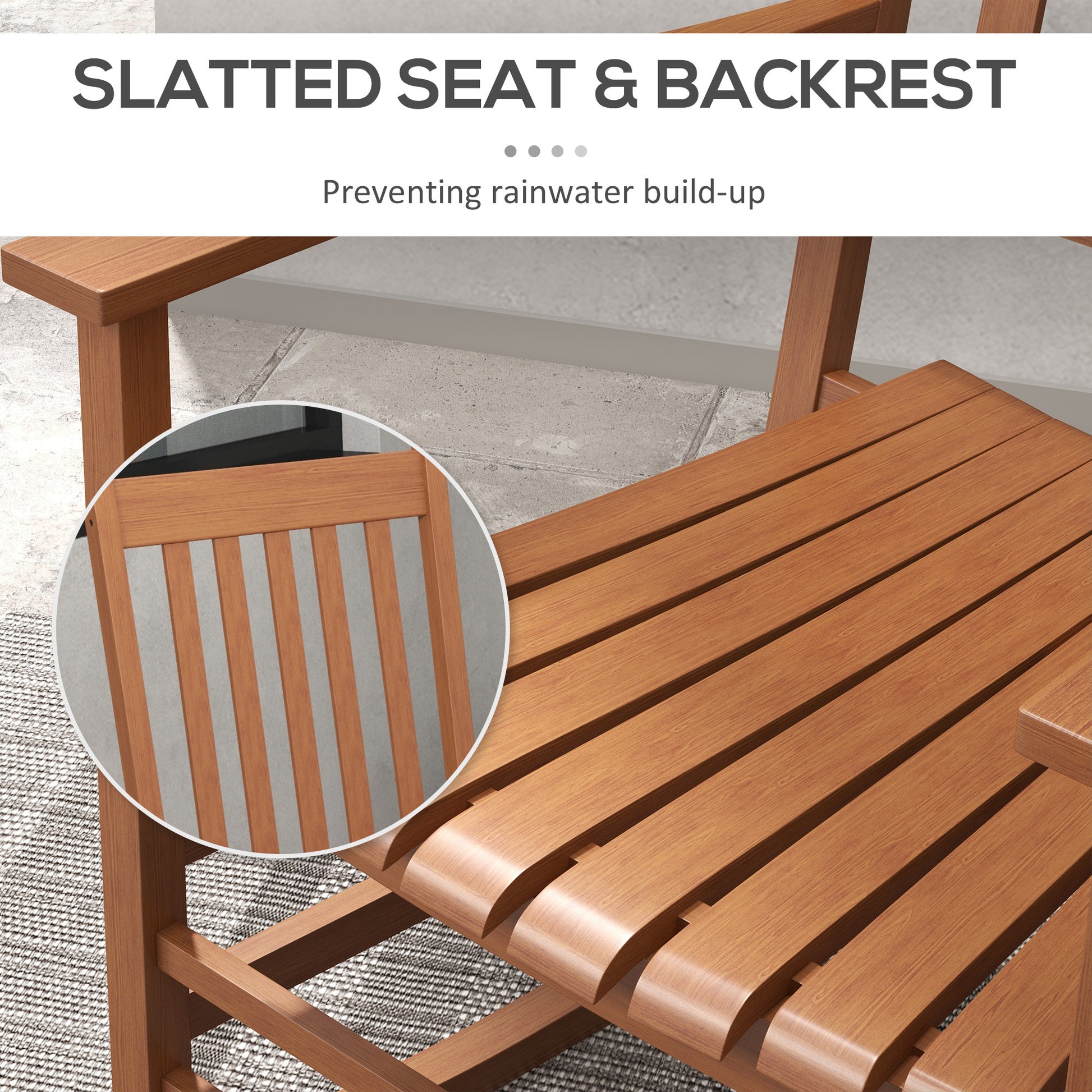 Outsunny Outdoor Rocking Chair Set Of 2 With Side Table, Patio Wooden Rocking Chair With Smooth Armrests, High Back For Garden, Balcony, Porch, Supports Up To 352 Lbs., Teak Natural Wood