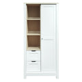 Bedroom Storage Wardrobe With Hanging Rods And 2 Drawers And Open Shelves,Sliding Door,White White Mdf