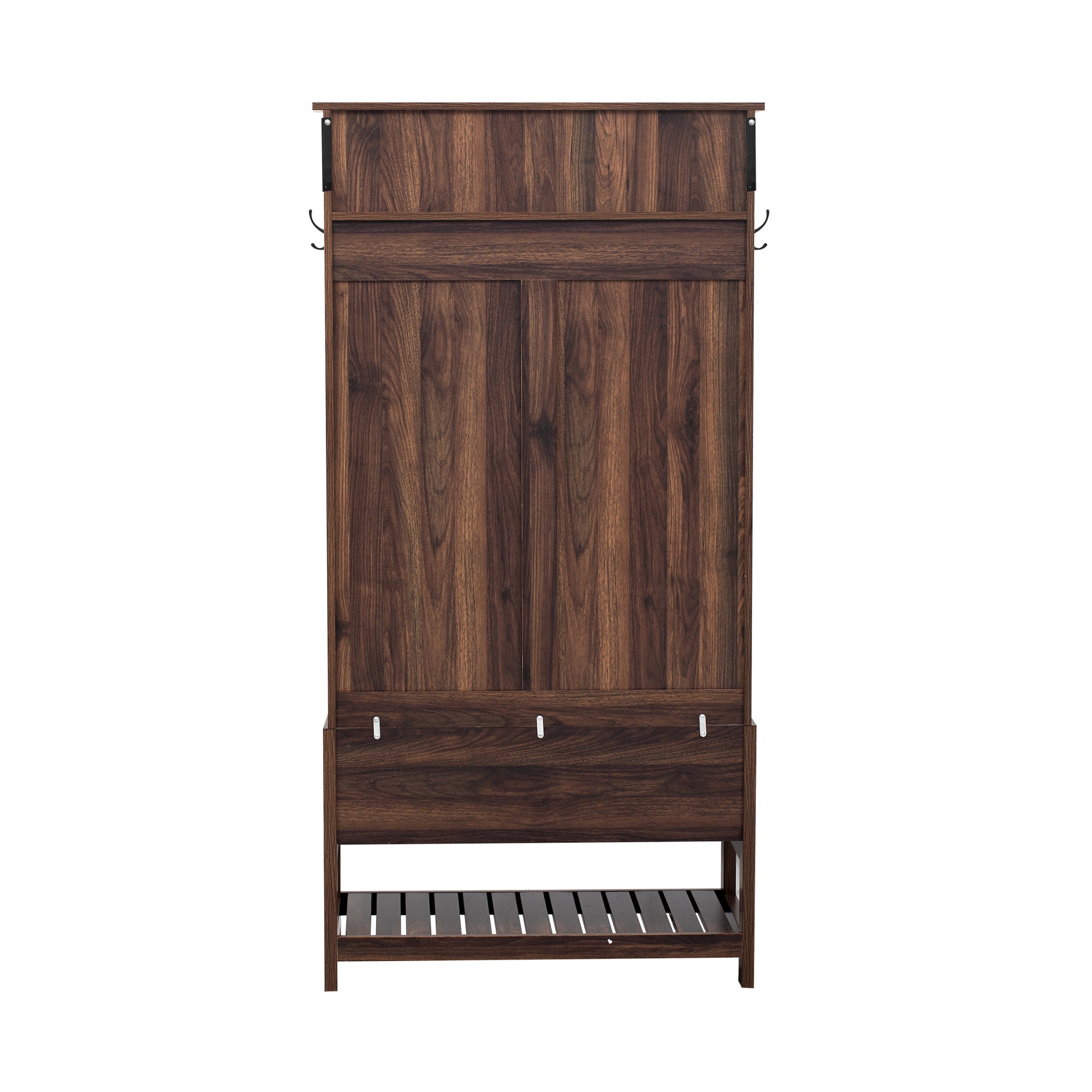 Hall Tree With 6 Hooks And Hinged Lid, Coat Hanger, Entryway Bench, Storage Bench, 3 In 1 Design, 69Inch, For Entrance, Hallway Brown Mdf