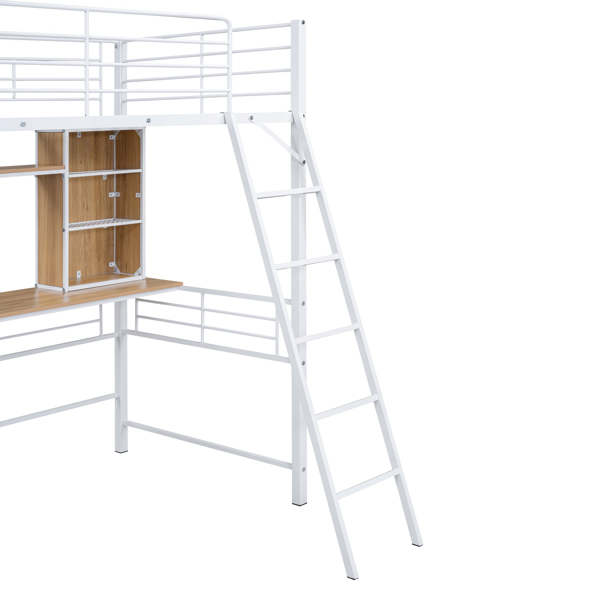 Twin Size Loft Bed With Desk And Shelfloft Bed With Ladder,Twin,White Twin White Metal