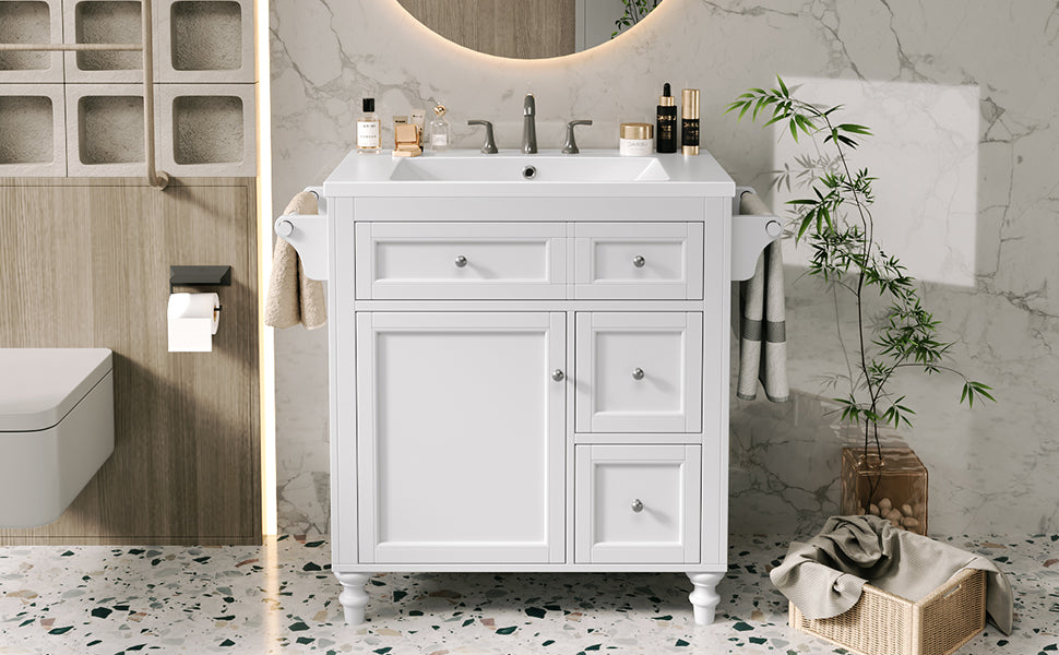 30'' Bathroom Vanity With Top Sink, Modern Bathroom Storage Cabinet With 2 Drawers And A Tip Out Drawer, Single Sink Bathroom Vanity Same As N710S130001K White Bathroom Modern Solid Wood Mdf Resin
